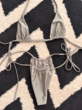 Kith Metallic Khaki Triangle String Bikini Set